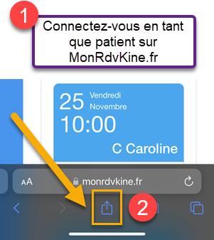 MonRdvKine Application patient installation sur iPhone étape 1